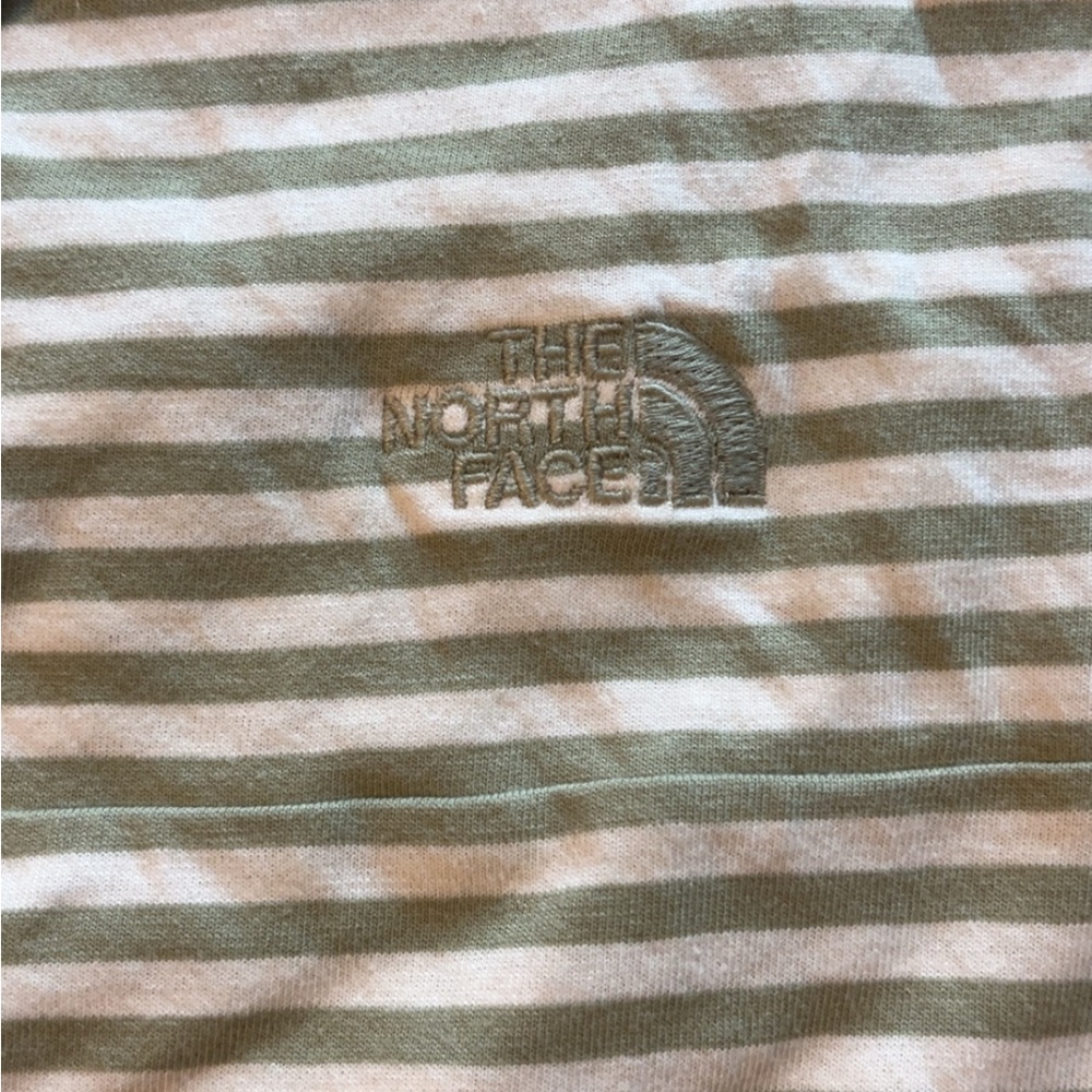 The North Face White and Green Striped Polo Shirt